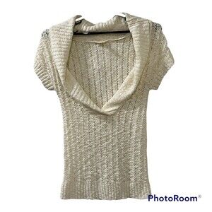 Maurices Womens Ivory White Short Sleeve Pullover Knit Sweater Acrylic Sz Medium